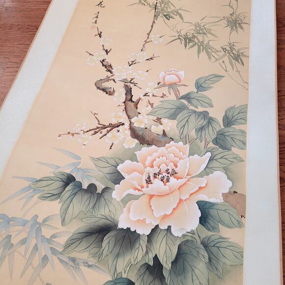 Vtg Chinese Scroll Paintings Artwork Bundle Crane Blossom Waterfall - Picture 5 of 15